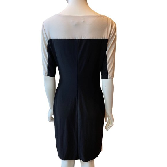 Lauren Ralph Lauren Women Colorblock Bodycon Dress Side Ruched Black White SZ 10 - Picture 3 of 11